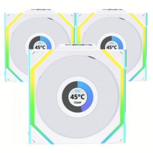 Kit com 3 Ventoinhas Lian Li UNI FAN SL LCD, 120mm, ARGB, Branco