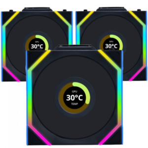 Kit com 3 Ventoinhas Lian Li UNI FAN SL LCD, 120mm, ARGB, Preto