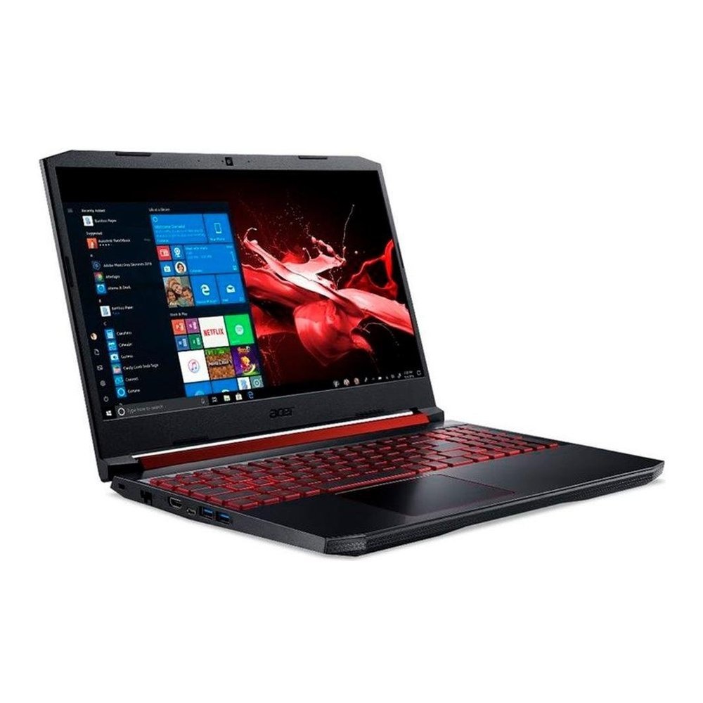 Notebook Gamer Acer Nitro 5 AN515-54-528V, Intel Core i5-9300H, 16GB, SSD 256GB + HD 1TB, GTX 1650 4GB, 15,6″ Full HD, Windows 10 — vista três-quartos esquerda