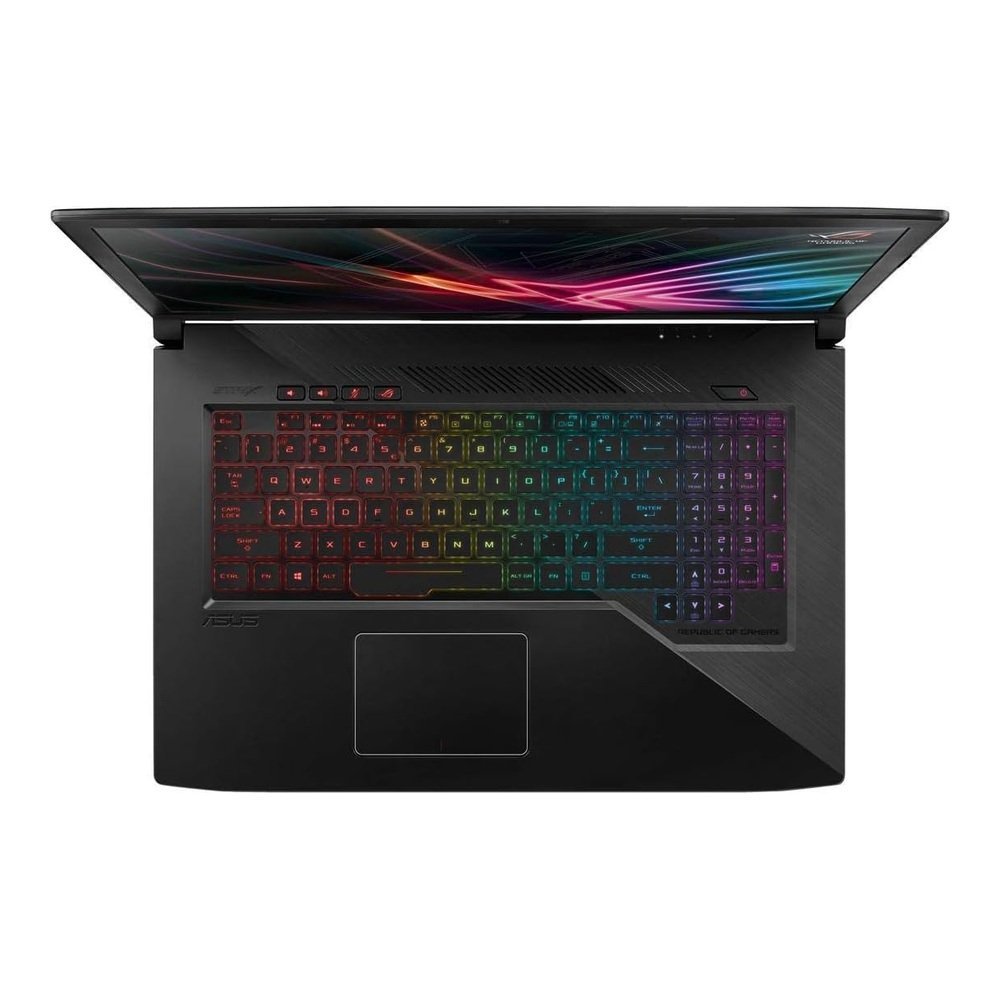 Notebook Gamer ASUS ROG Strix GL703VM i7-7700HQ, 16GB, SSD 256GB + SSHD 1TB, GTX 1060 6GB, 17,3” 120Hz — teclado e tela