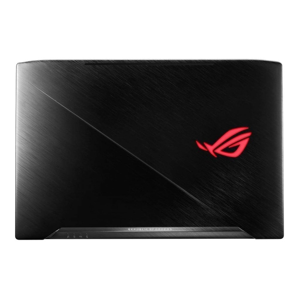 Notebook Gamer ASUS ROG Strix GL703VM i7-7700HQ, 16GB, SSD 256GB + SSHD 1TB, GTX 1060 6GB, 17,3” 120Hz — tampa com logotipo ROG