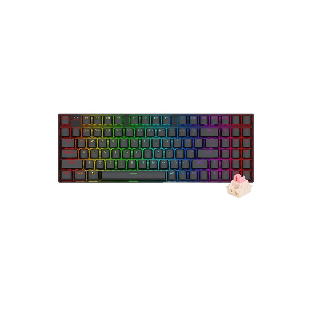 Teclado Magnético Gamer Redragon Nephrite Pro K736-PRO-M, RGB, Tri-Mode, Switch CoralMag, Preto — vista frontal com switch CoralMag